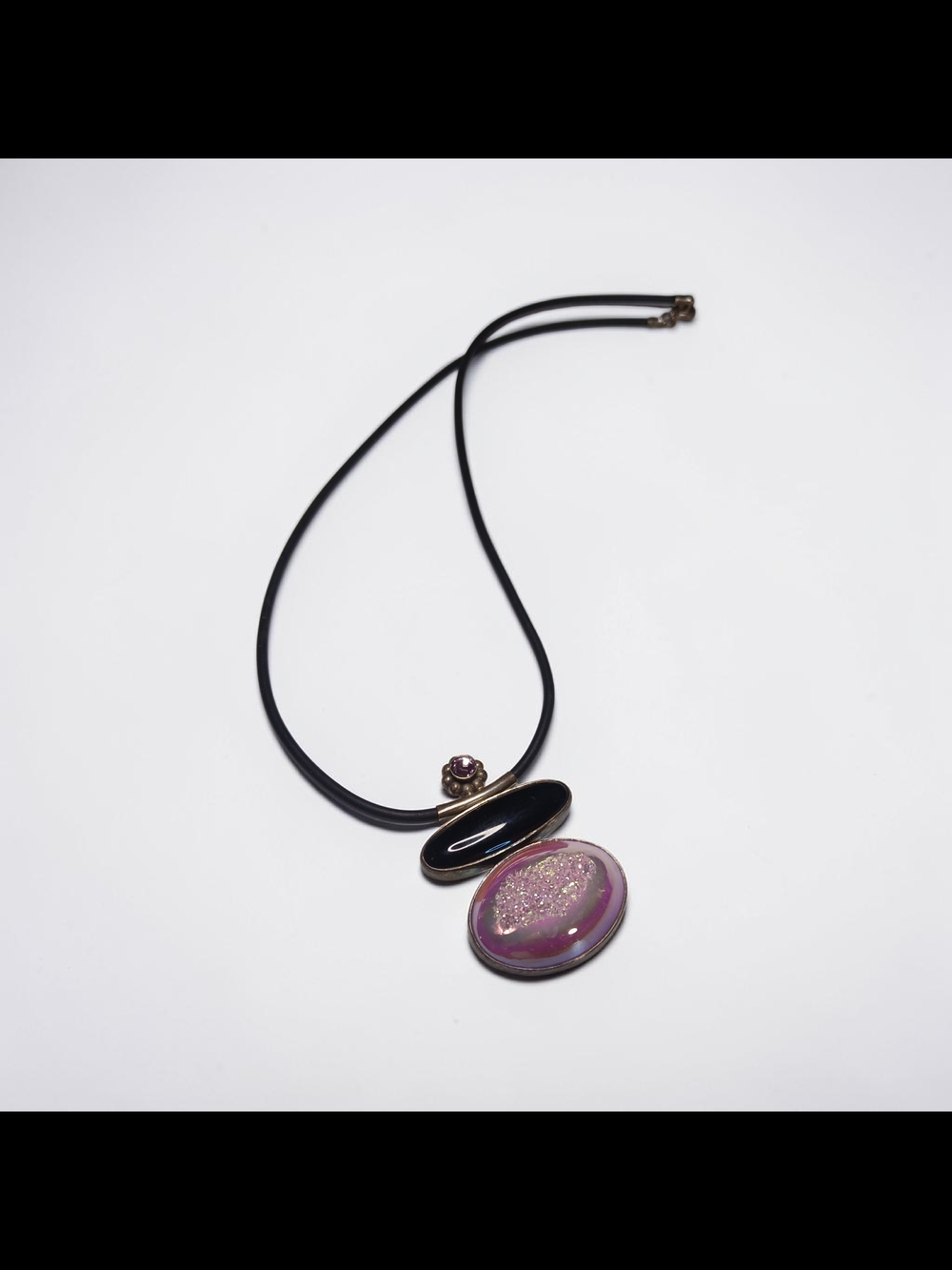 Elegant Pink and Black Pendant Necklace with Sparkle Accent